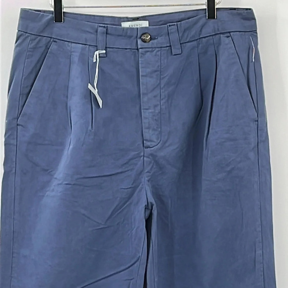 Amendi Gunnar Blue Organic Cotton Pleat Front Button Fly Pants - NWPT - Size 33 - Picture 2 of 11